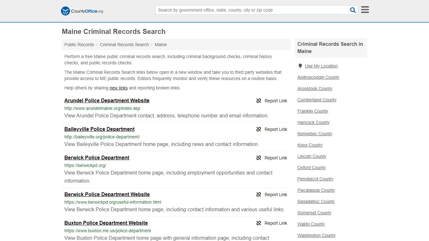 Maine Criminal Records Search - County Office