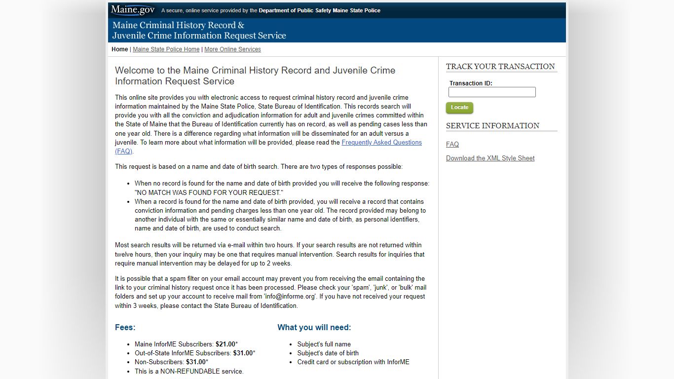 Maine Criminal History Record & Juvenile Crime Information Request